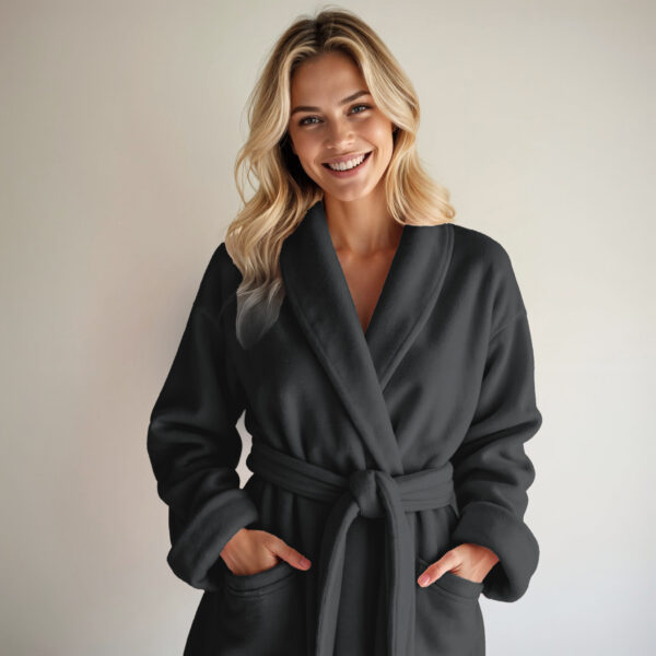 Coral fleece Badjas Zwart XL/XXL - Afbeelding 3