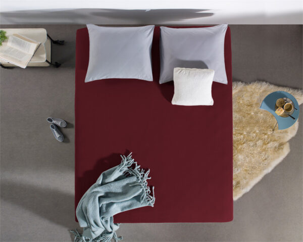 Dubbel Jersey 220 gr. Hoeslaken Bordeaux 160/180 x 200/220 - Afbeelding 2