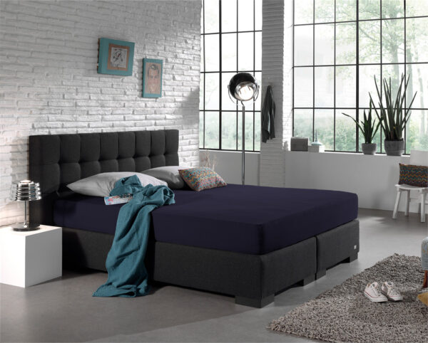 Dubbel Jersey 220 gr. Hoeslaken Navy 160/180 x 200/220 - Afbeelding 2