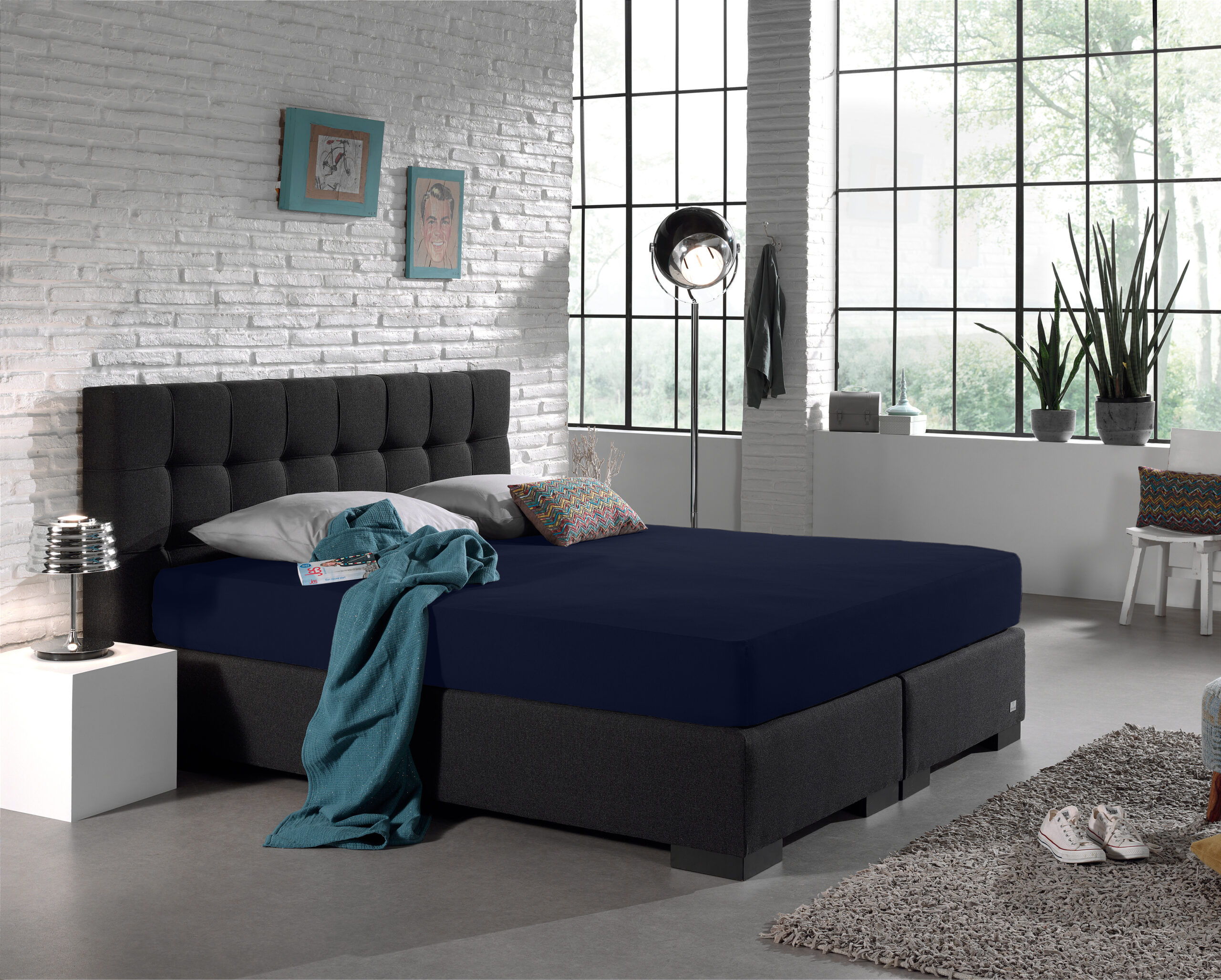 Enkel Jersey 135 gr. Hoeslaken Indigo Blauw 160/180 x 200