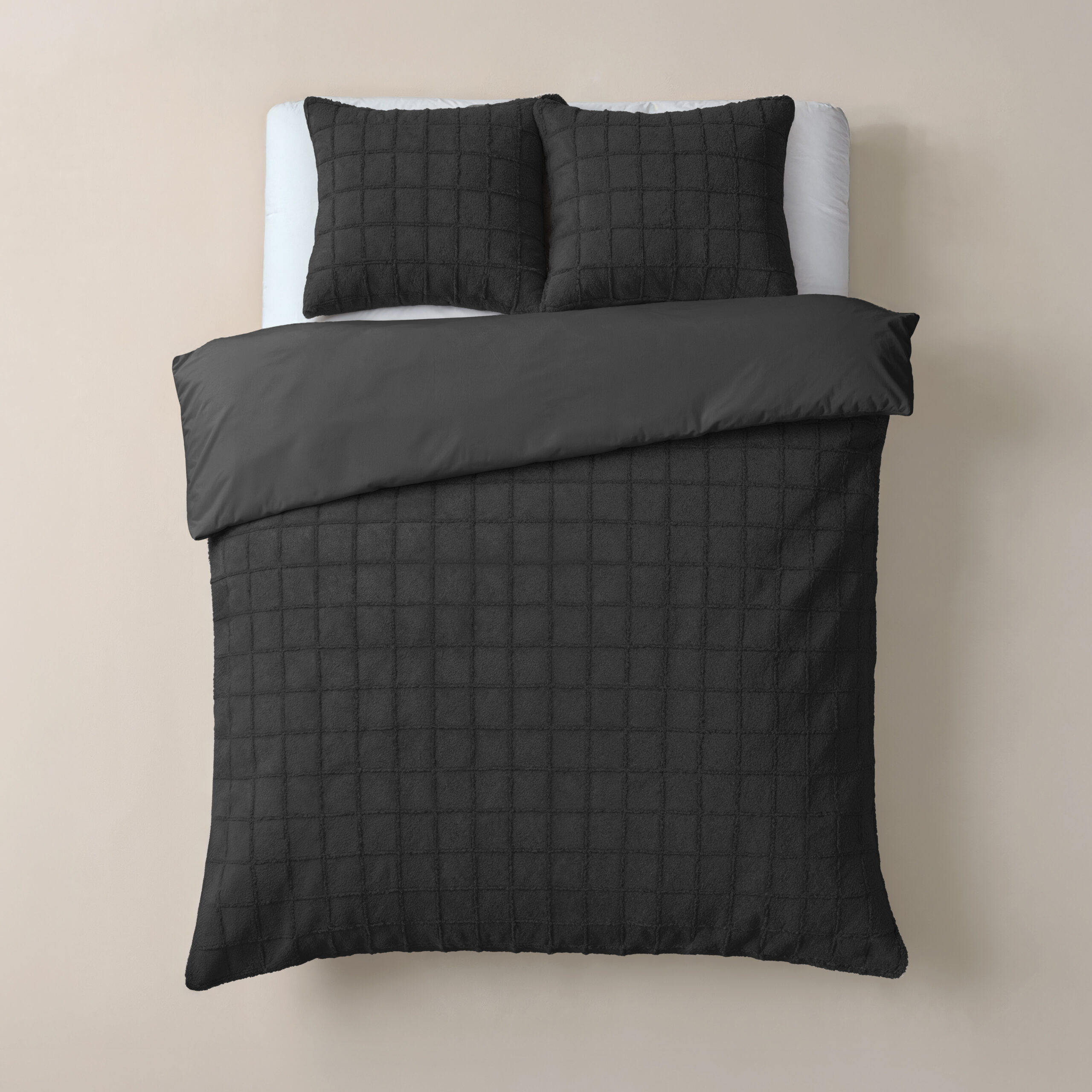 Faux Fur Check Zwart 200x200/220