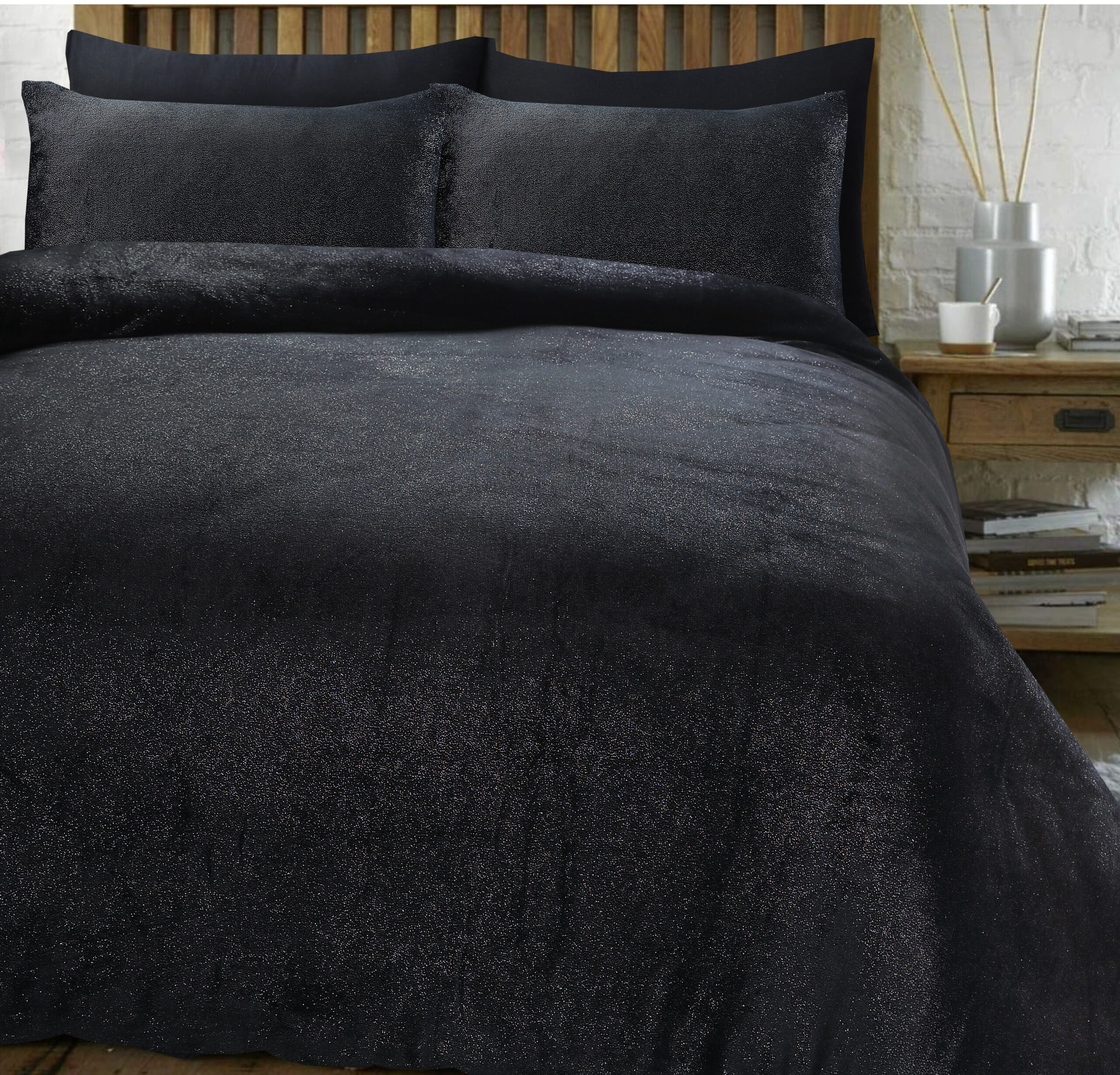 Glamour Flanel Deco Foil Zwart 140 x 200/220