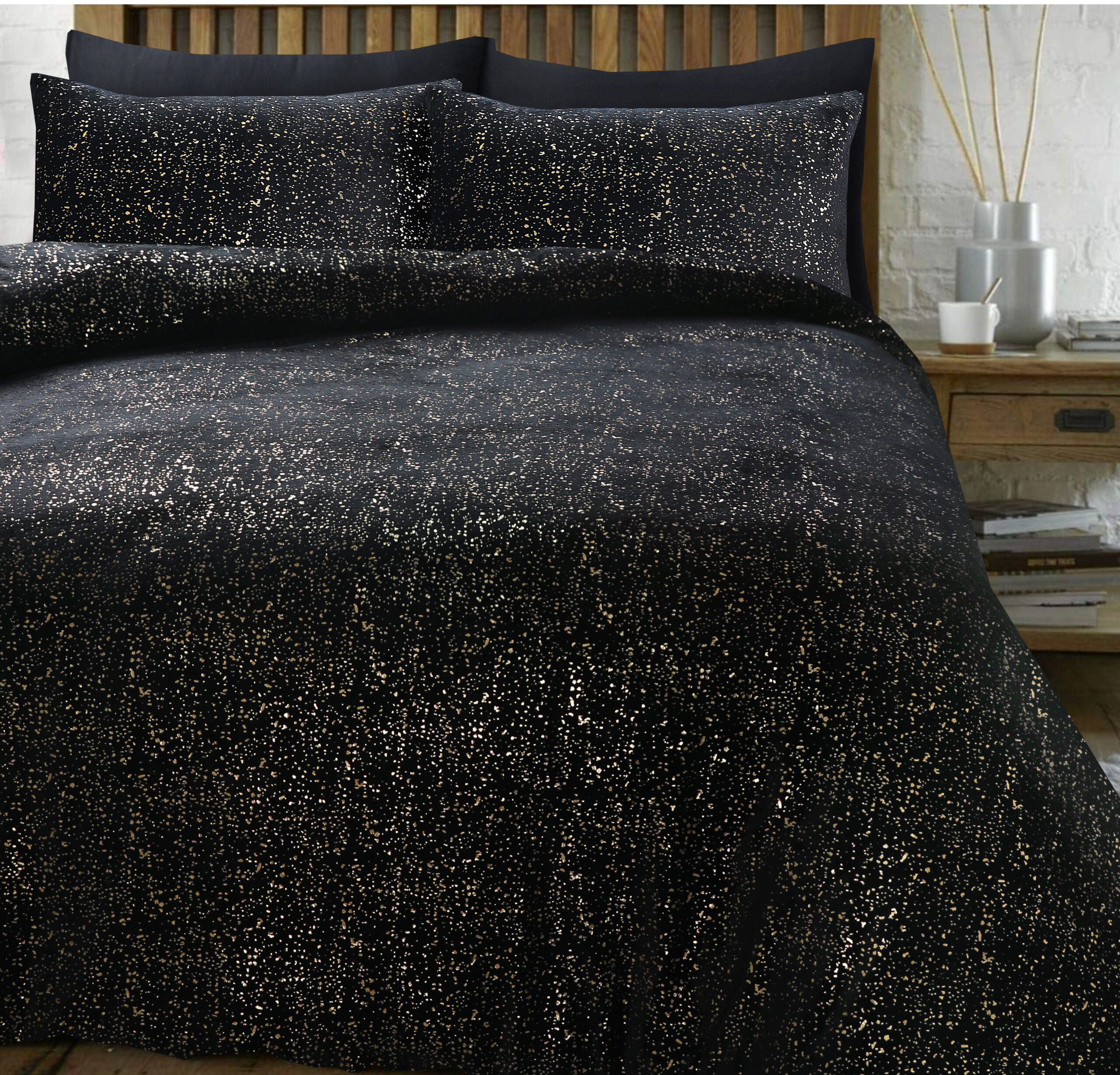 Glamour Flanel Sprankle Foil Zwart 140 x 200/220
