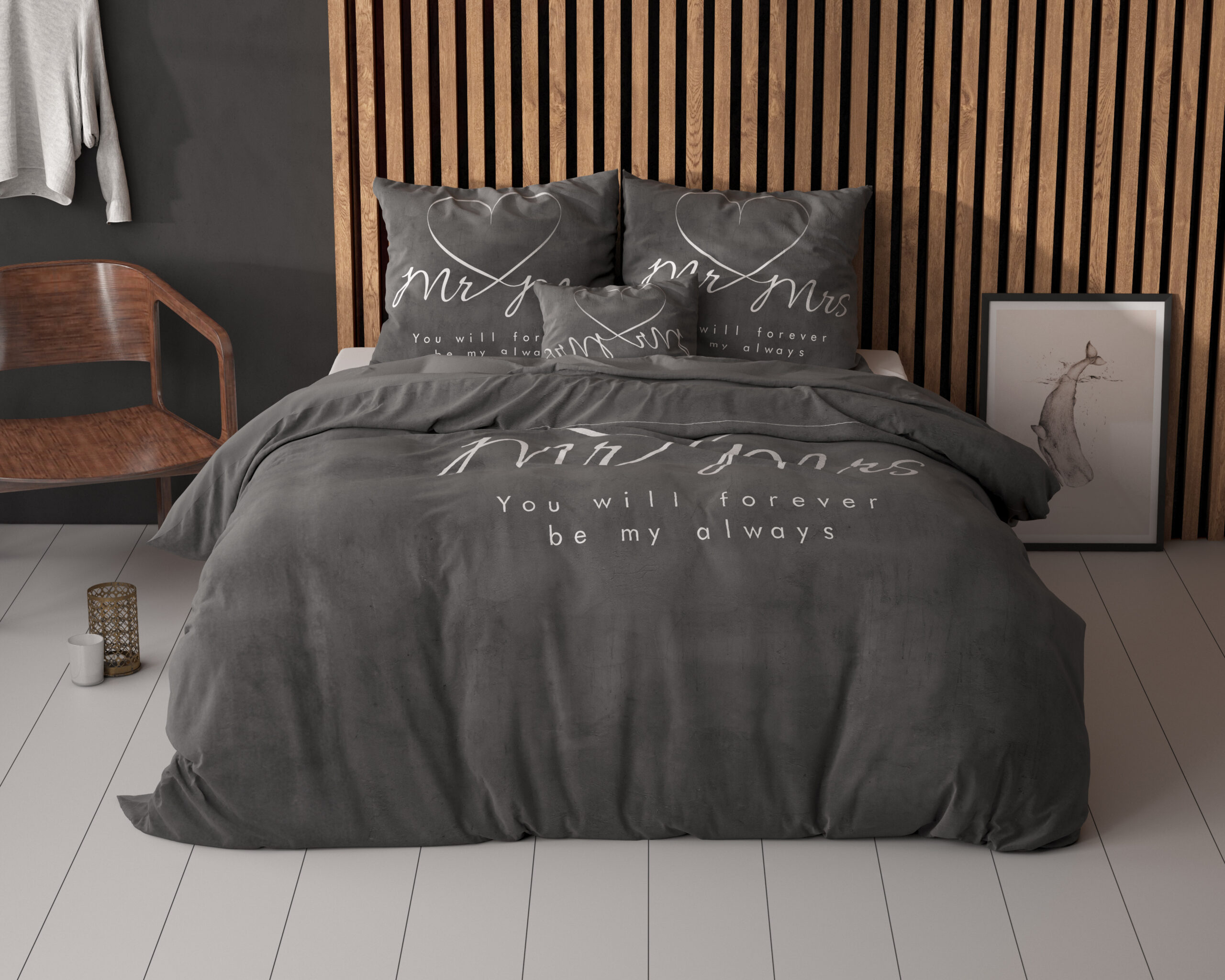 Mr and Mrs Heart Antraciet 140 x 200/220