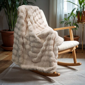 Pom Rabbit Fur plaid Zand 150 x 200