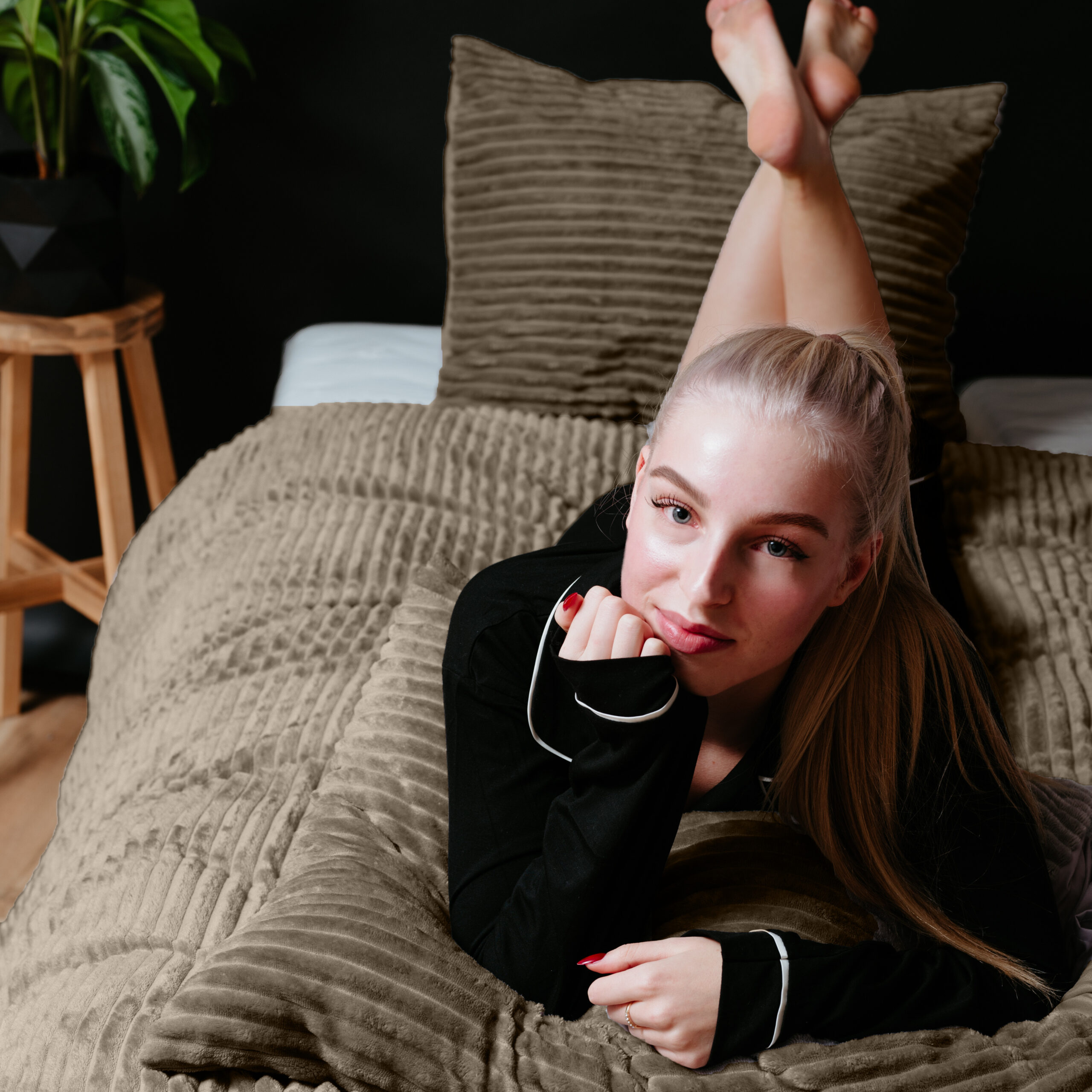 Rib Teddy Taupe 200 x 200/220 - Afbeelding 3