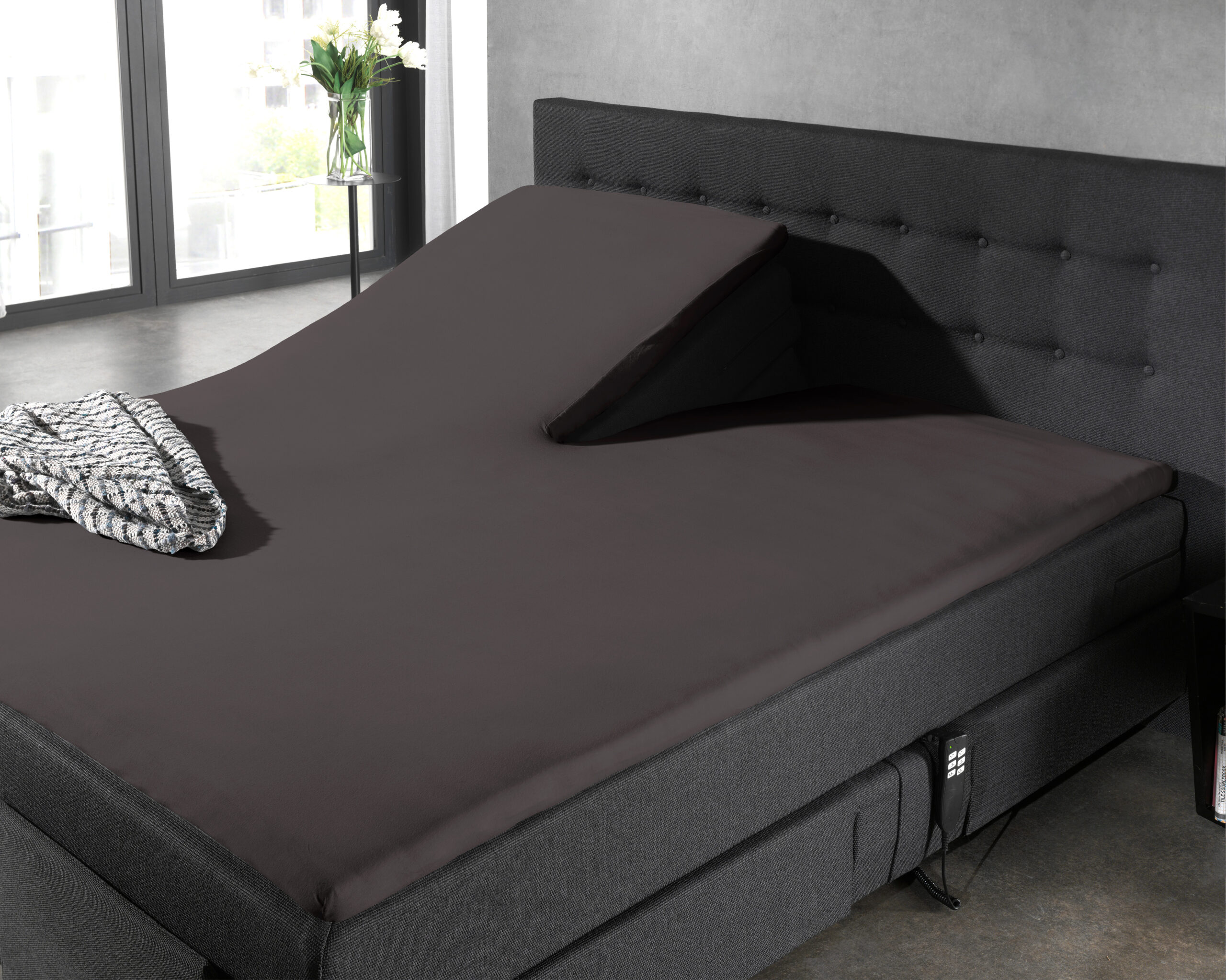 Splittopper Katoen Hoeslaken Antraciet 180 x 200 - Afbeelding 2