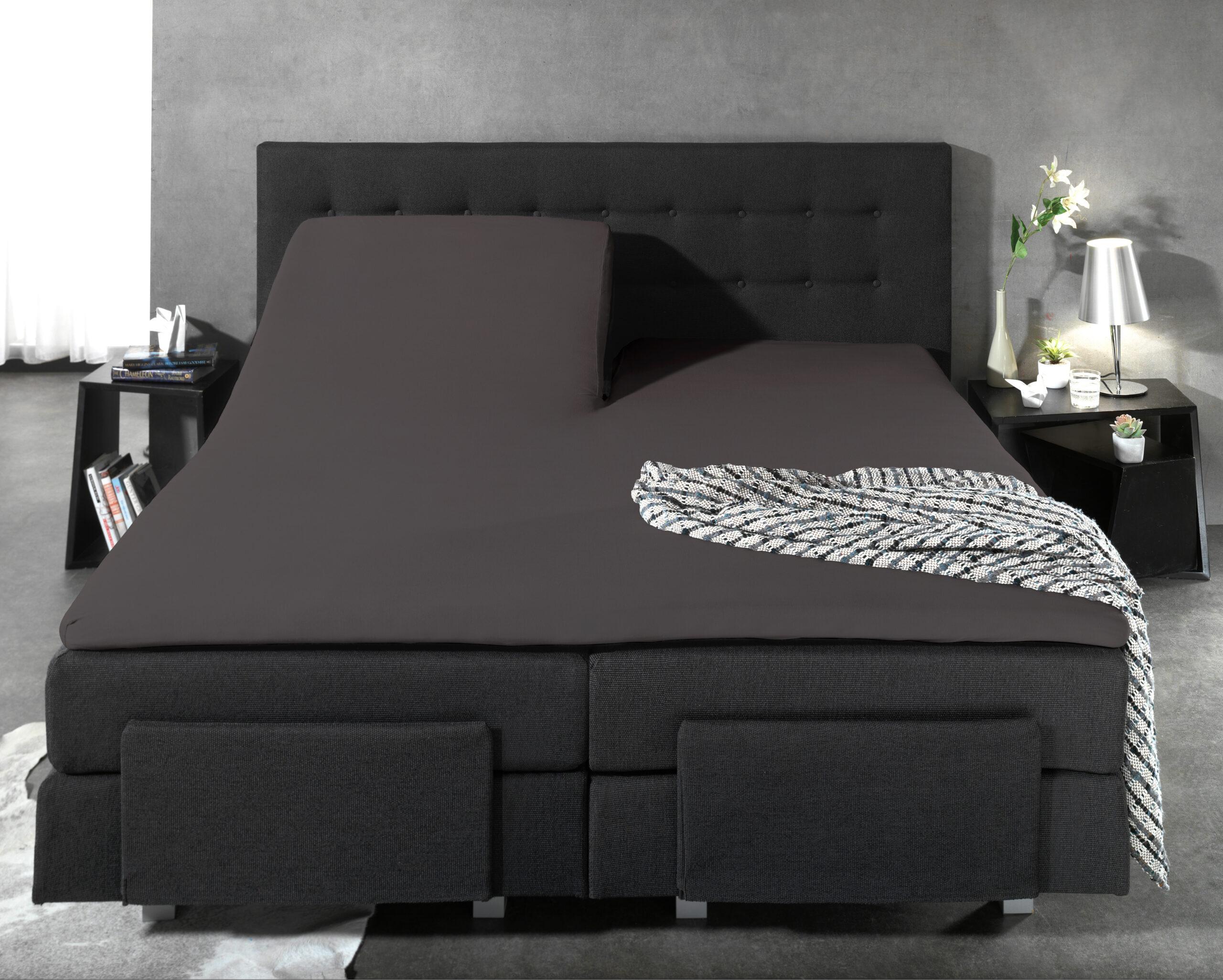 Splittopper Katoen Hoeslaken Antraciet 180 x 200 - Afbeelding 5