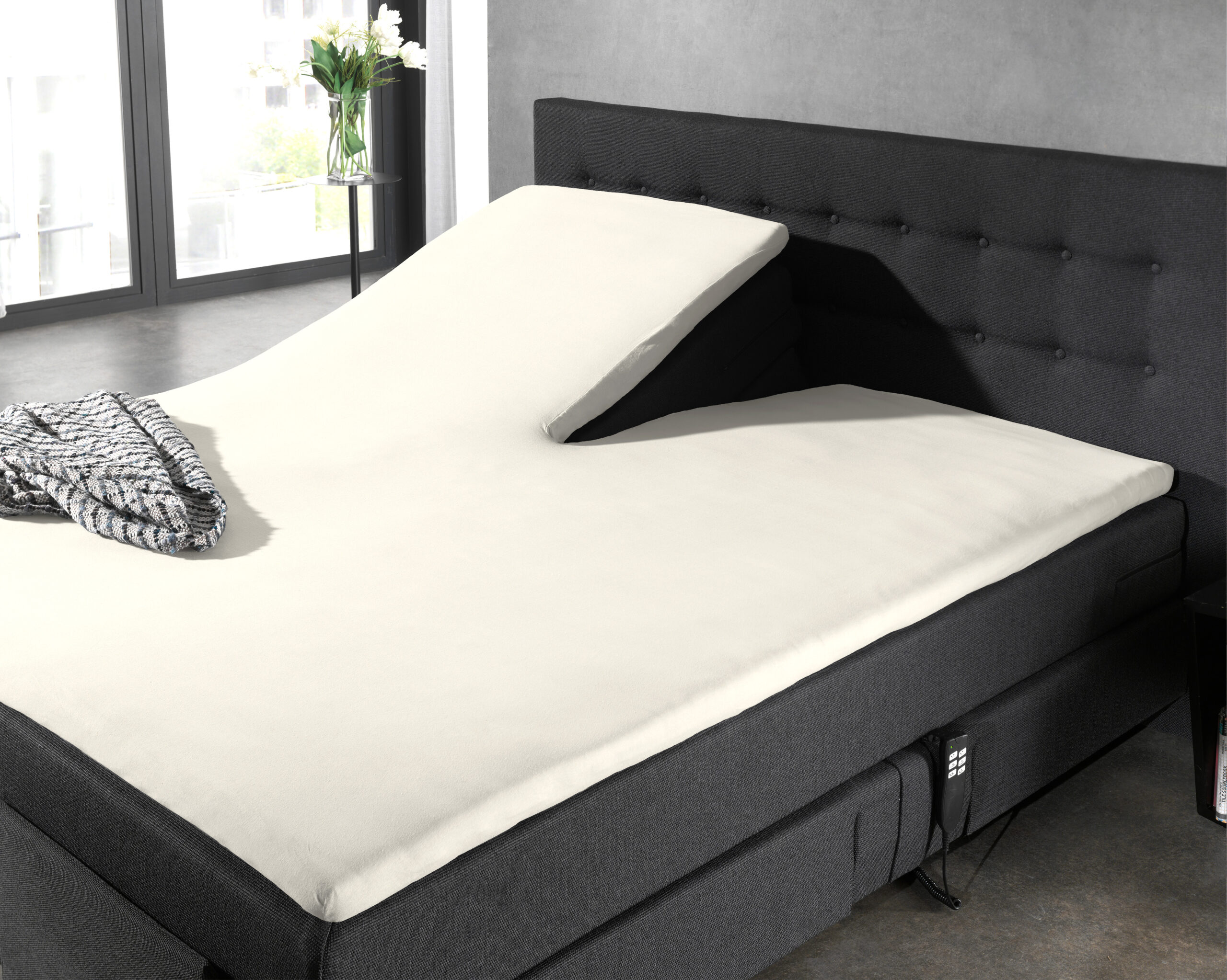 Splittopper Katoen Hoeslaken Creme 200 x 220 - Afbeelding 2