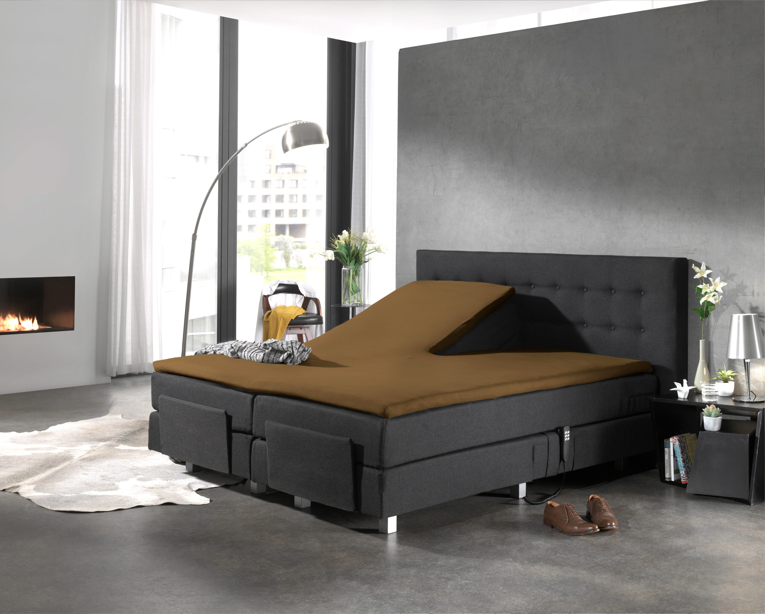 Splittopper Katoen Hoeslaken Taupe 180 x 210