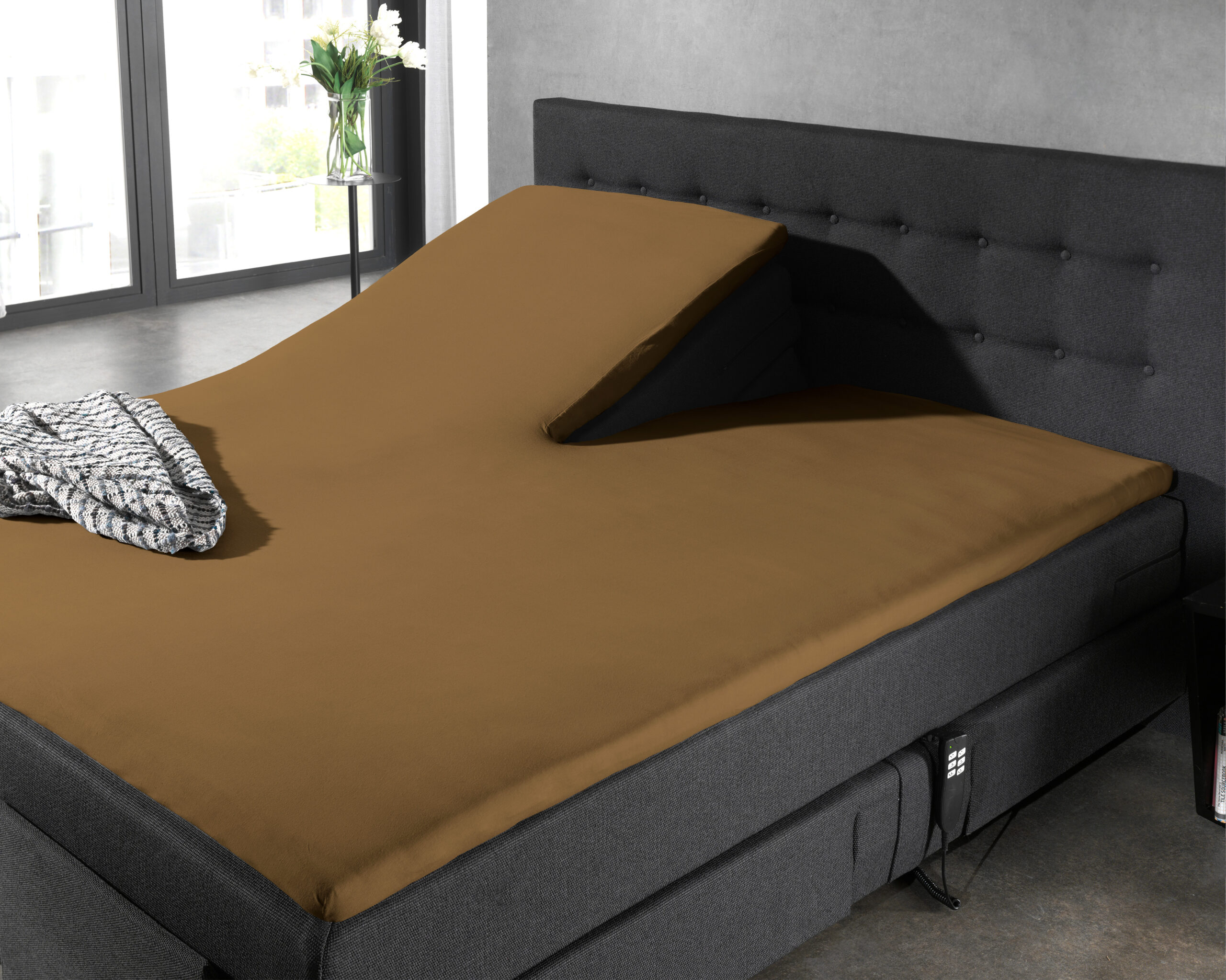 Splittopper Katoen Hoeslaken Taupe 180 x 220