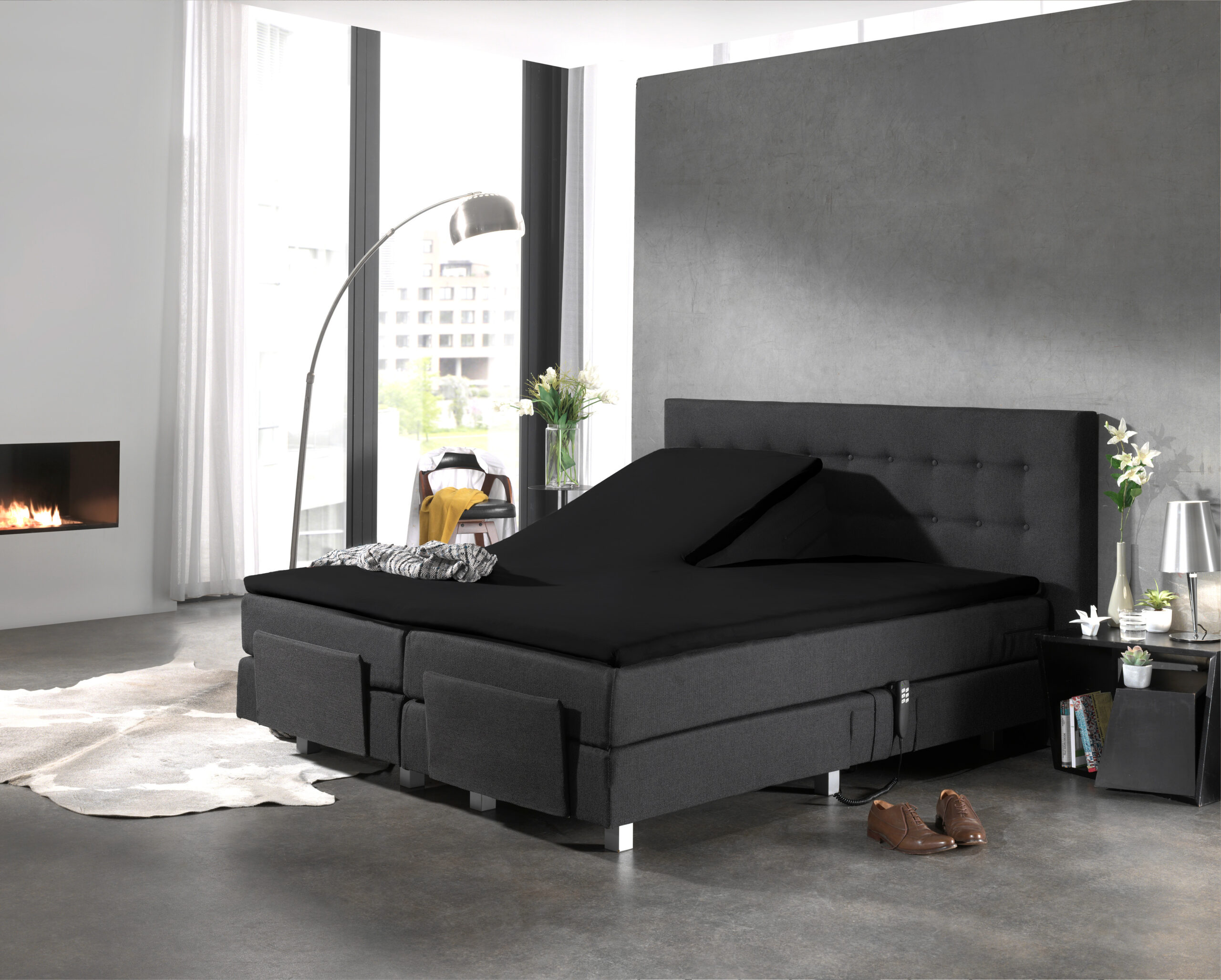 Splittopper Katoen Hoeslaken Zwart 160 x 210