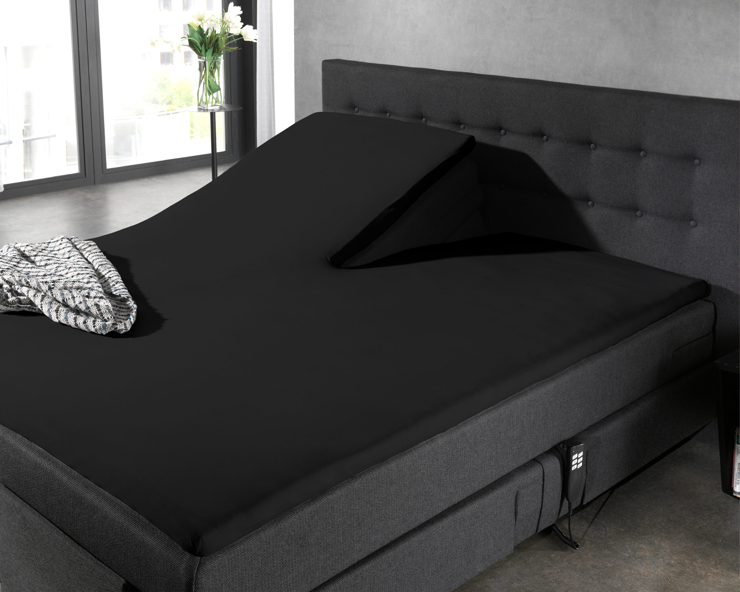 Splittopper Katoen Hoeslaken Zwart 180 x 200 - Afbeelding 2