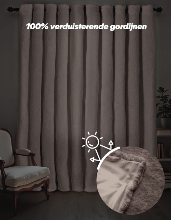 Teddy Gordijnen Black Out Haken Taupe 300 x 250 - Afbeelding 2