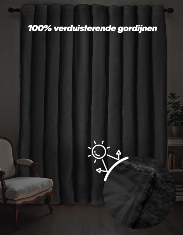 Teddy Gordijnen Black Out Haken Zwart 150 x 250 - Afbeelding 2