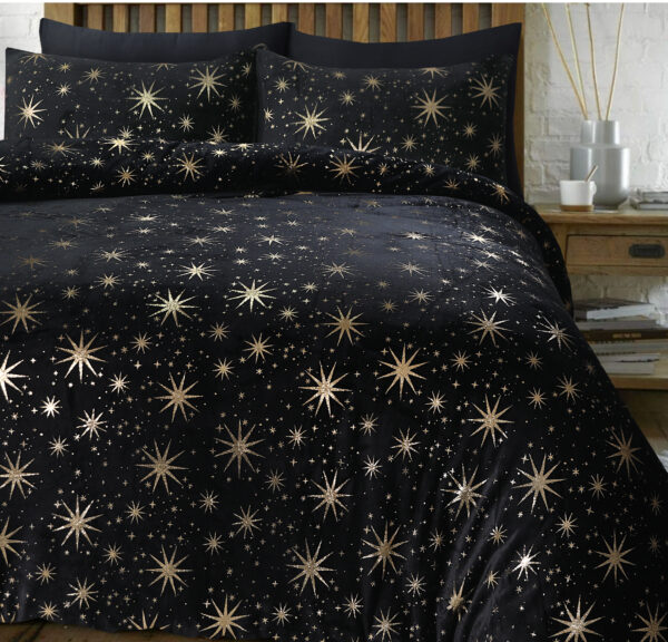 Glamour Flanel Stars Foil Zwart 200 x 200/220
