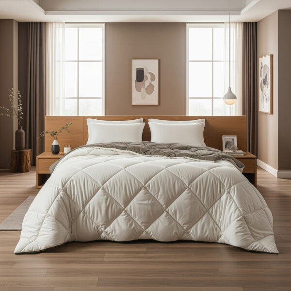Lazy Dekbed Diamond Crème/Kaki 240 x 200 Met Kussenslopen - Afbeelding 2