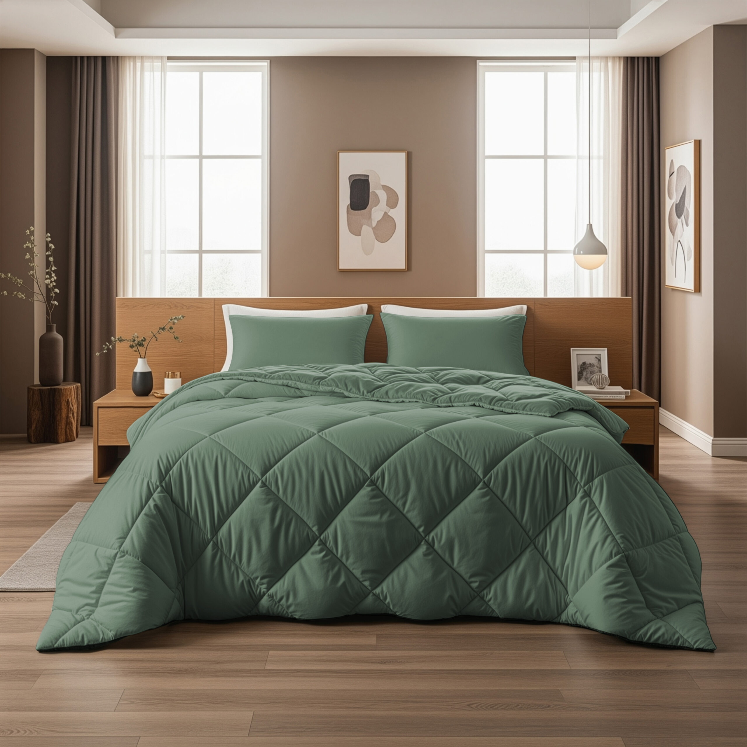 Lazy Dekbed Diamond Groen 240 x 200 Met Kussenslopen - Afbeelding 2