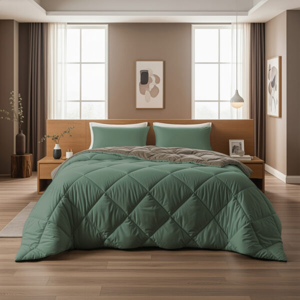 Lazy Dekbed Diamond Groen/Kaki 200 x 200 Met Kussenslopen - Afbeelding 2