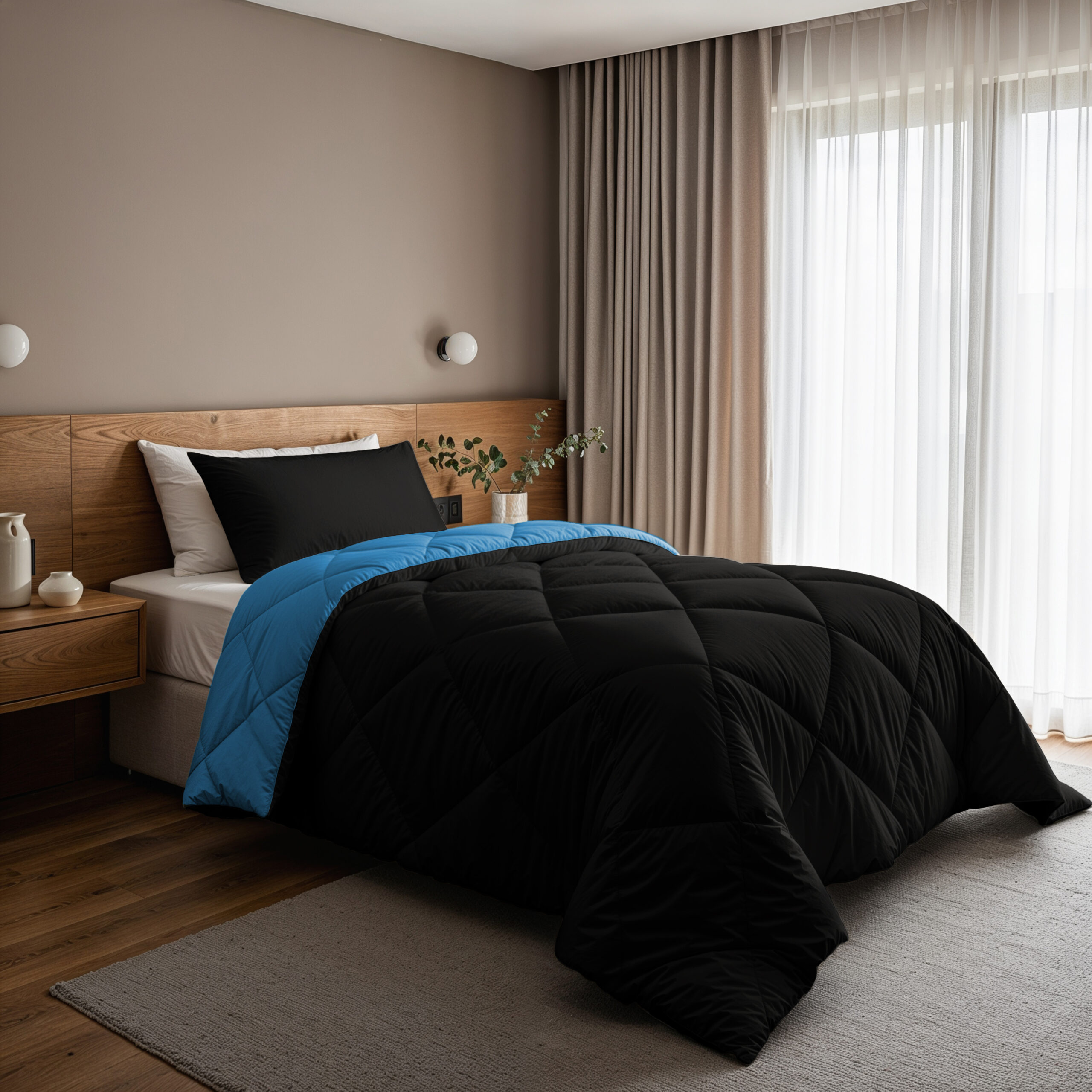 Lazy Dekbed Diamond Zwart / Zee Blauw 140 x 200 Met Kussensloop