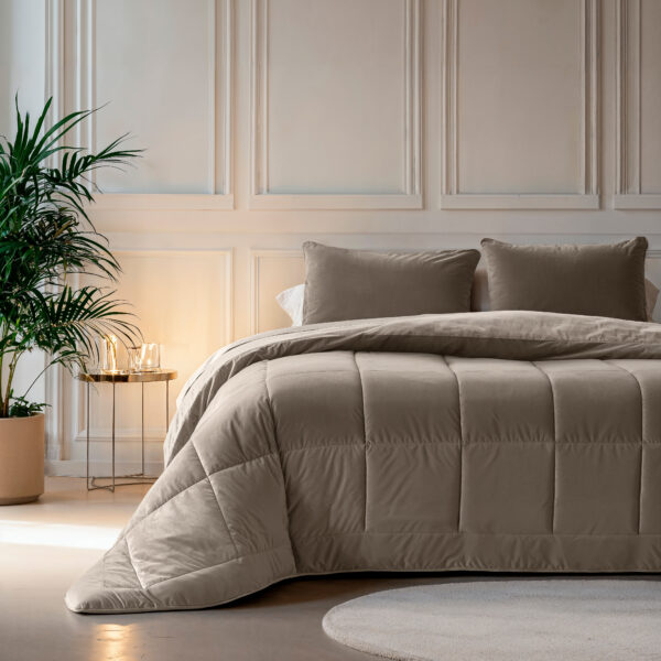 Lazy Velvet Dekbed Taupe/Grijs 140 x 200 - Afbeelding 2