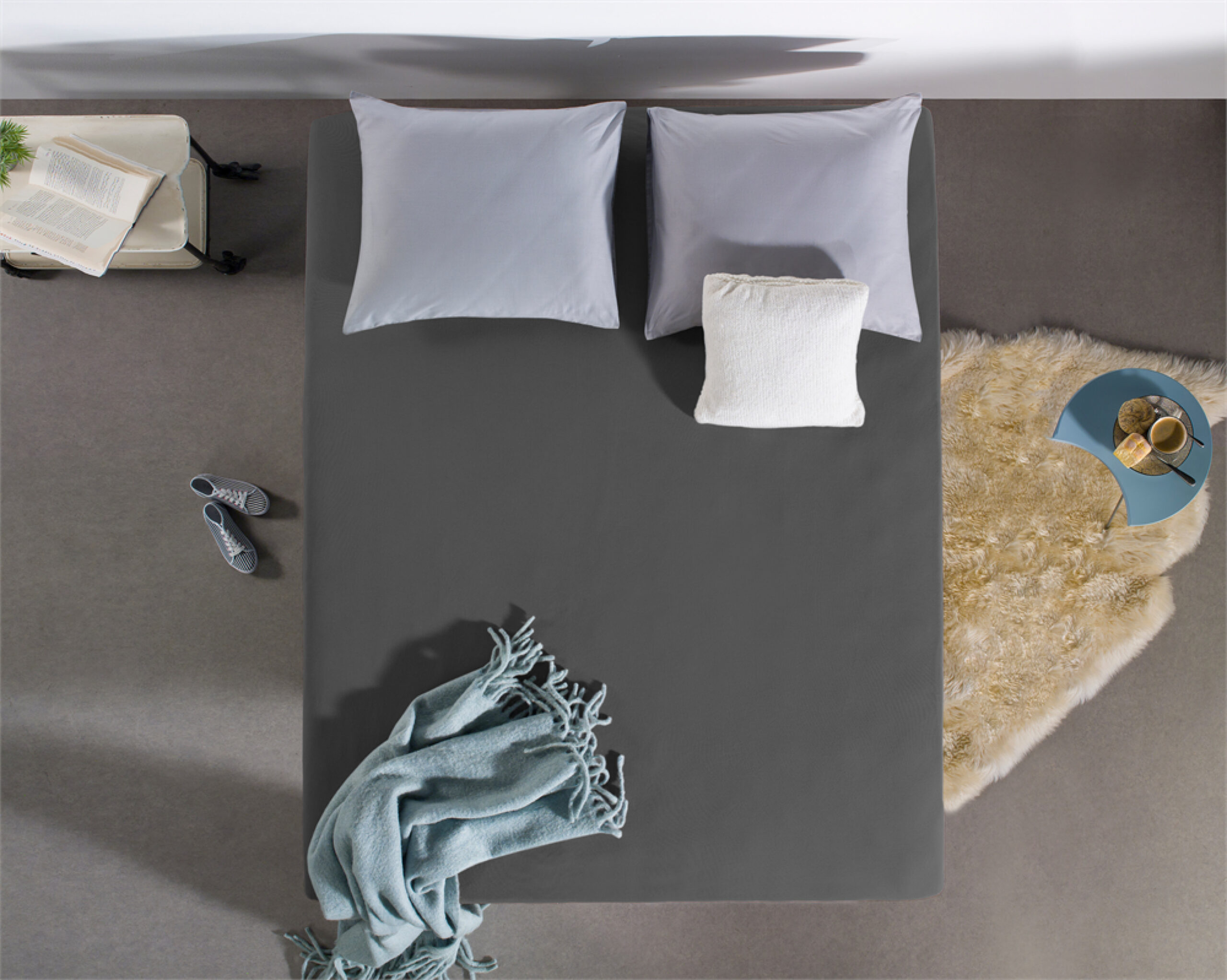 Splittopper Katoen Hoeslaken Antraciet 160 x 210