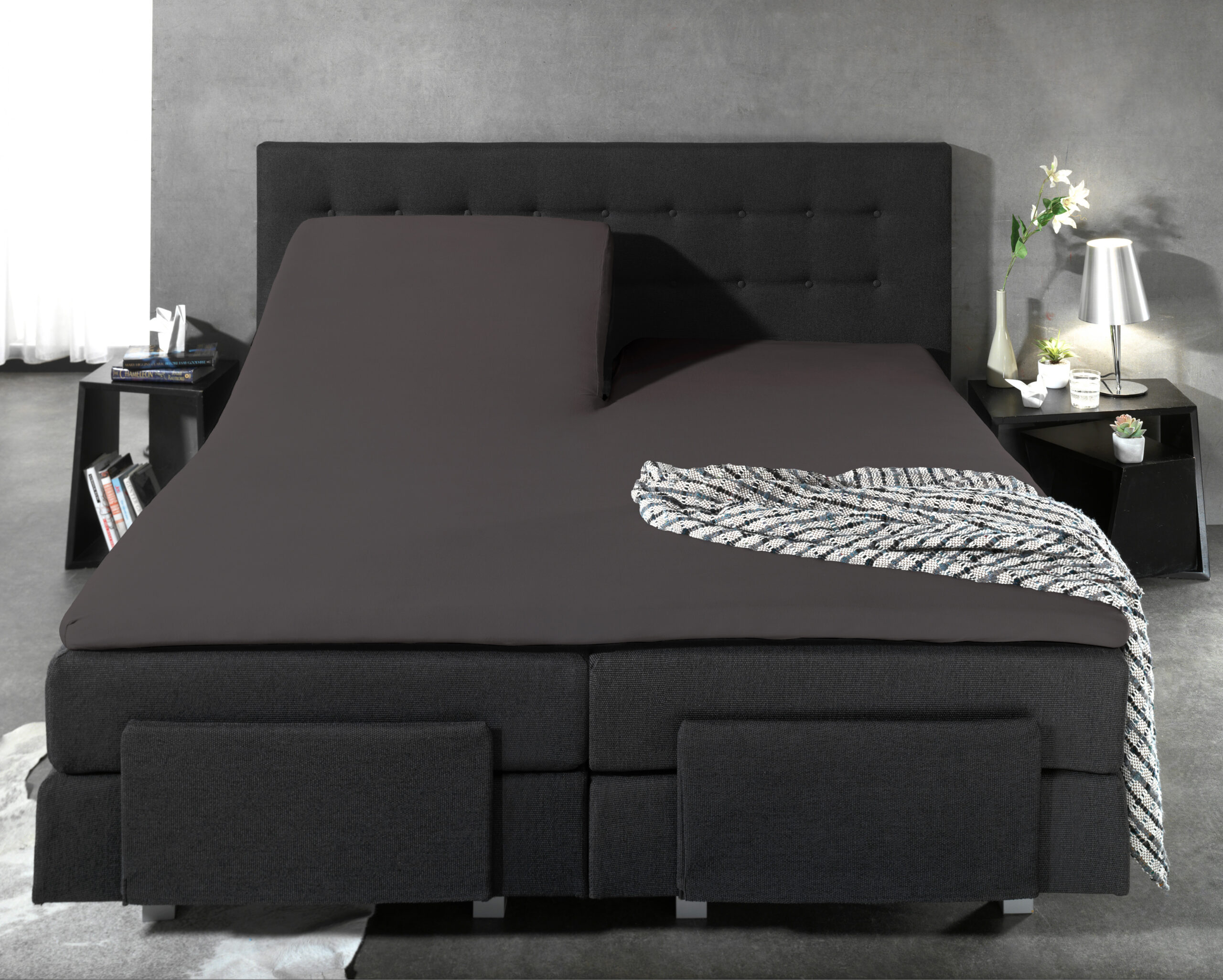 Splittopper Katoen Hoeslaken Zwart 160 x 220