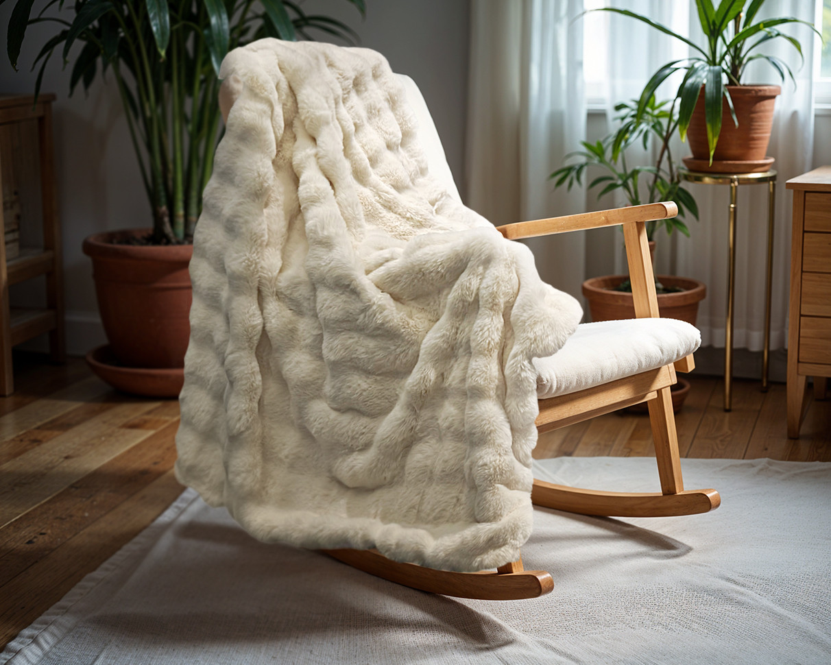 Pom Rabbit Fur plaid Beige