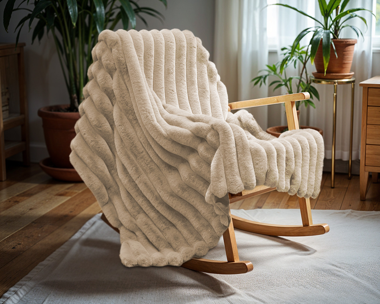 Rib Rabbit Fur Plaid Zand